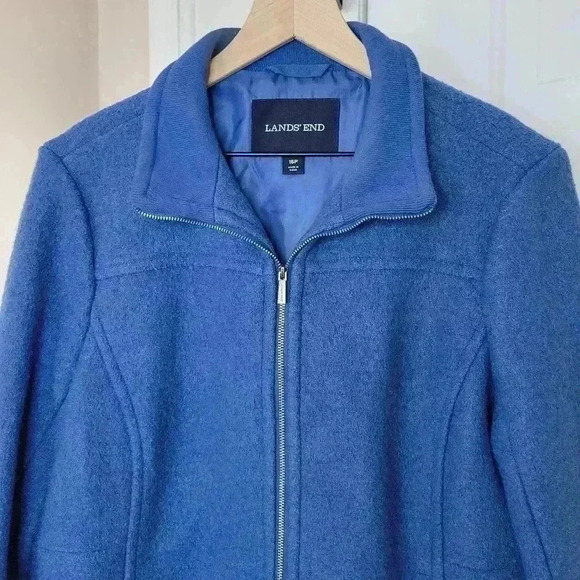 Lands' End Blue Wool Zip Up Collared Coat, Size 16p - Picture 4 of 10